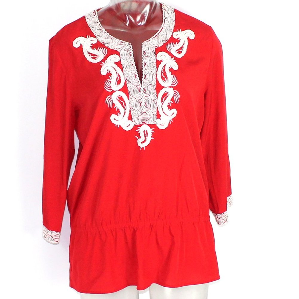 Chico's Women's Kaftan Red Blouse Size 1